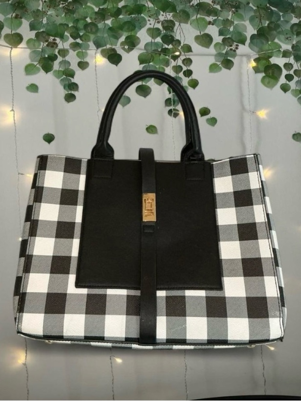 Mia K. (MFK) Collection Black and White Checkered Structured Satchel
